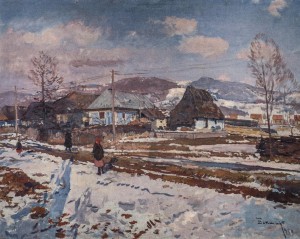 Village Is Built. Zarichevo Village, 1959, oil on canvas, 68x88