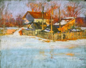 Village In Winter, pastel on paper, 45x57