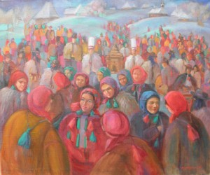 V. Myhovych Christmas On Transcarpathia', 2017, oil on canvas, 45x90 