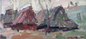 Village, oil on canvas, 17x38