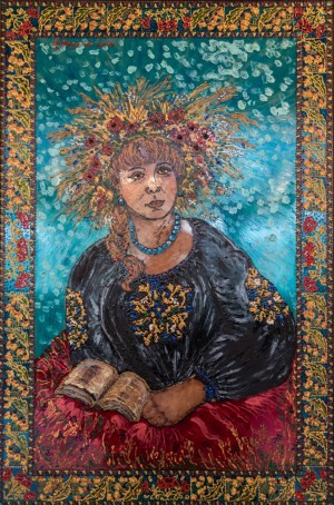 Woman from Luhansk, 2014, glass, paint on glass, authors technique
