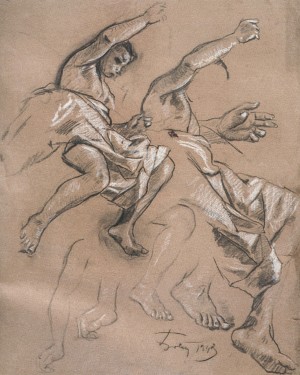 Studio, 1943, coal on paper, pastel, 61,5х50