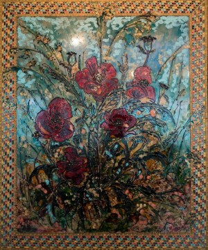 Poppies, 2011, glass, paint on glass, authors technique