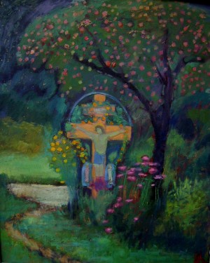 'Apple And The Cross', 2008, oil on cardboard, 50x60