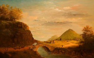 Пейзаж з гірською річкою, мостом і сільською дорогою, 2011, п.о., 100х160