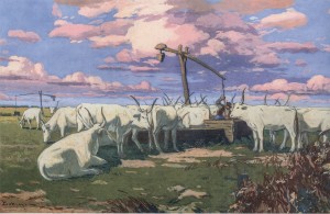 Herd At The Watering, beginning of 1940s, tempera on cardboard, 56x86