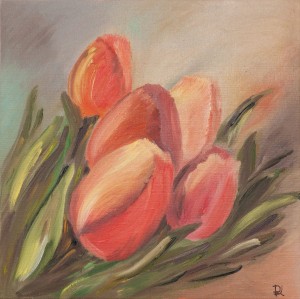 'Red Tulips', 2017, oil on canvas 