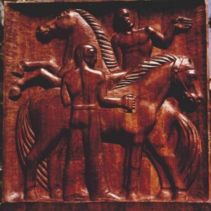 Horsekeepers, carving, wood, 1975, 70x60