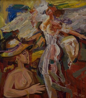Y. Reiti "White Angel", 2017, oil on cardboard, 70x62