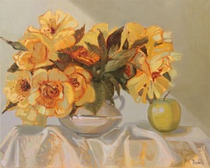 Flowers And Apple, 2015, oil on canvas, 40x50