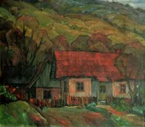 Landscape With a Hut, 2007, masonite on canvas, 82x90