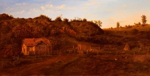 Hut In The Outskirts', 1990, oil on canvas, 64x124