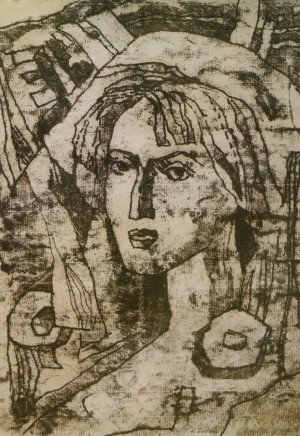 Self-Portrait, 1989, monotype, 32x47