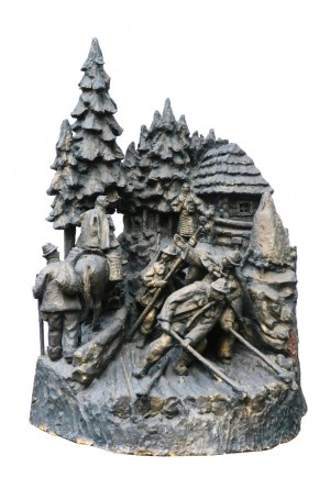 Сплав лісу (Бокораші), 1979, смола епоксидна тонована, кругла скульптура. ПЗ. Ужгород 