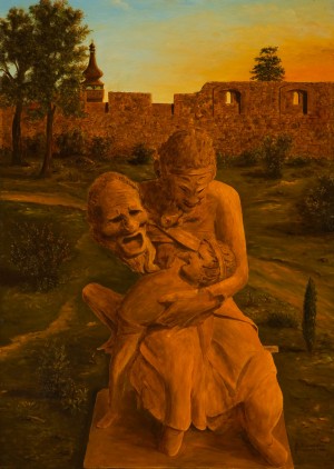 Uzhhorod Castle sculpture An Old Man And A Boy, 1991, oil on cardboard, 85x61