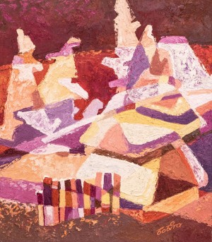 V. Bobita Red Winter', 2016, oil on canvas, mixed technique, 80x70 