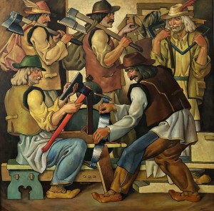 ’Carpenters’, 2001, oil on canvas, 87х87