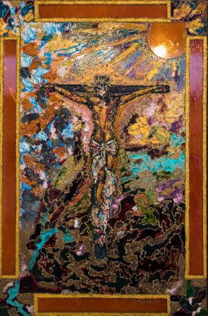 Cross, 2009, glass, paint on glass, authors technique