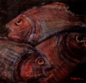 'Three Eyes', 1999, cardboard, watercolour, 55x60
