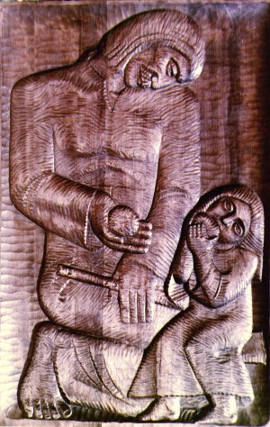 Grandson, 1976, wood, carving, 59x37,7