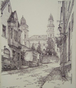 Uzhhorod, Dukhnovycha Street, ink, pen