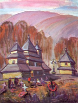 Church In Uzhok Village, 2002, oil on canvas, 85x60