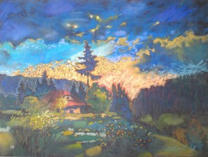 Night Is Falling, 2016, paper, pastel, 50x70